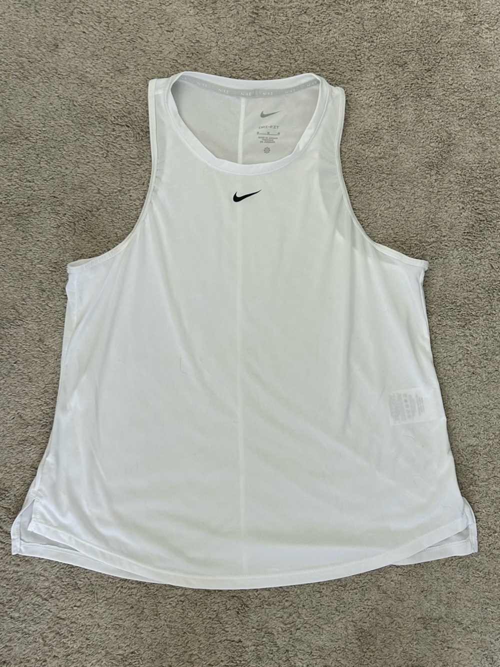 Nike White Athletic Dri-FIT Top with Black Swoosh